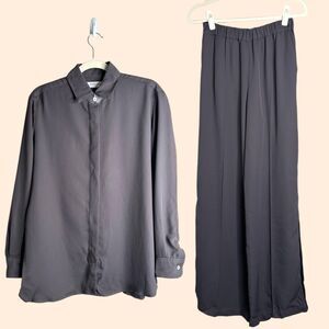 Women's Charcoal Wide-Leg Jumpsuit - Classic Collared Style